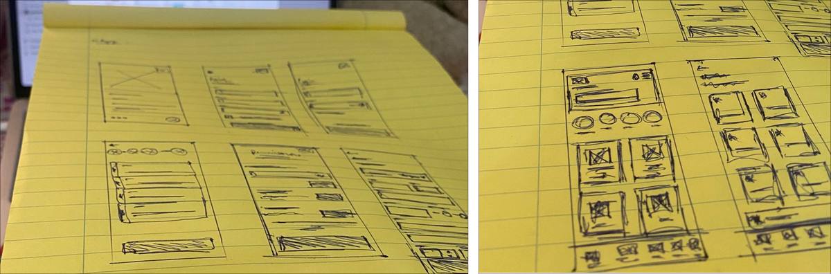 Paper wireframe sketches