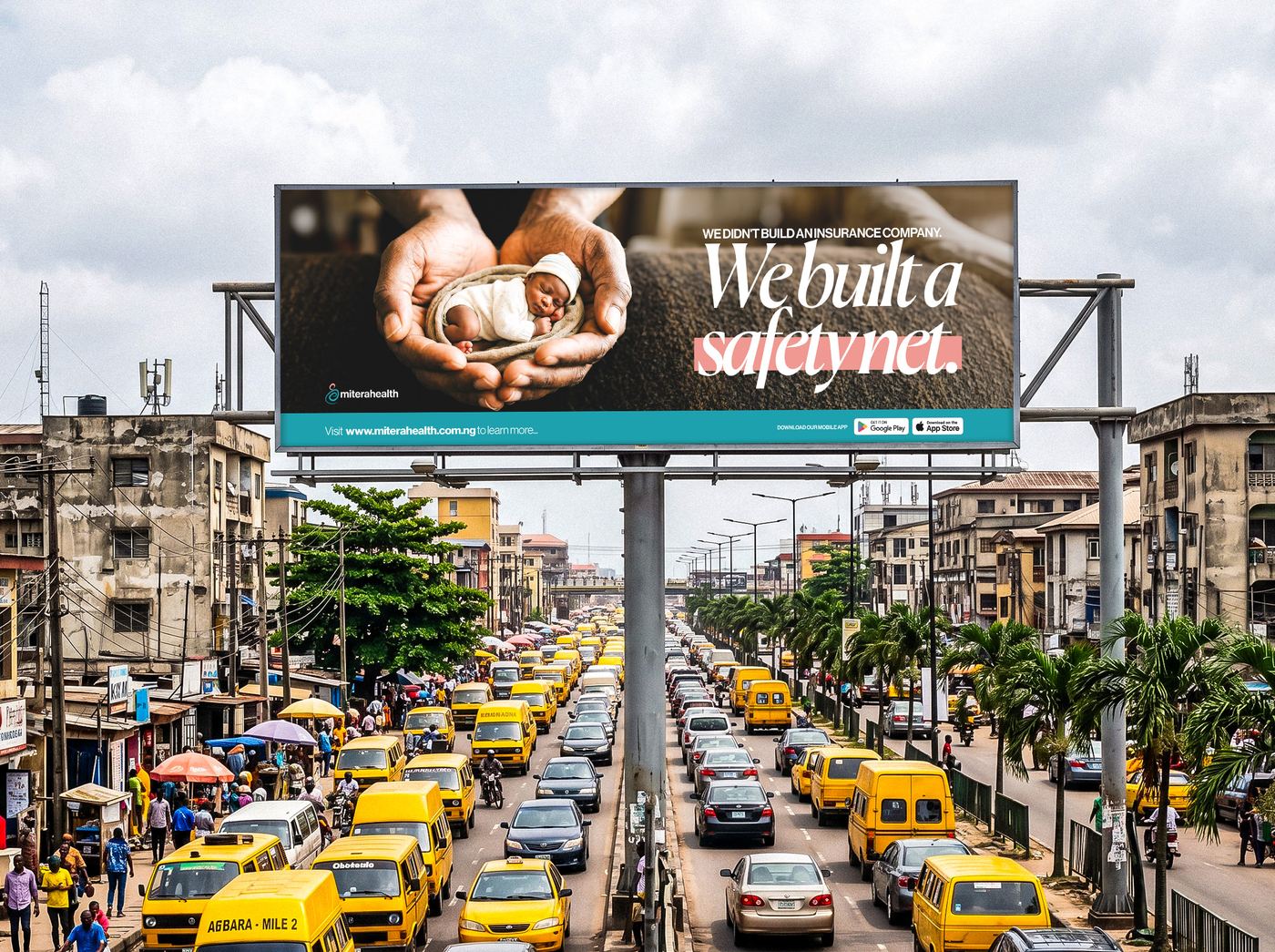 Mitera Health billboard mockup on Lagos street