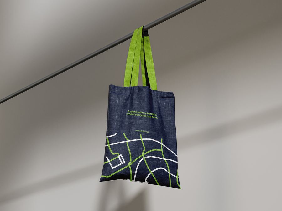 Tote bag — lime with road pattern